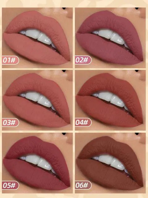 6 UNIDS/SET BRILLO DE LABIOS MATE DE TERCIOPELO